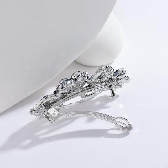 Navy Blue Flower Hair Clips Rhinestone Hairpins Elegant Gift for Women - Picture 6 of 8